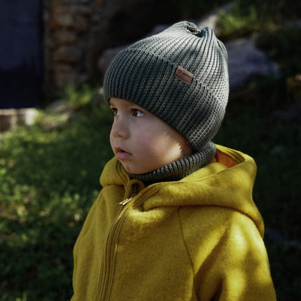 Winter Merino Wool Tube Scarf for Kids - Olive