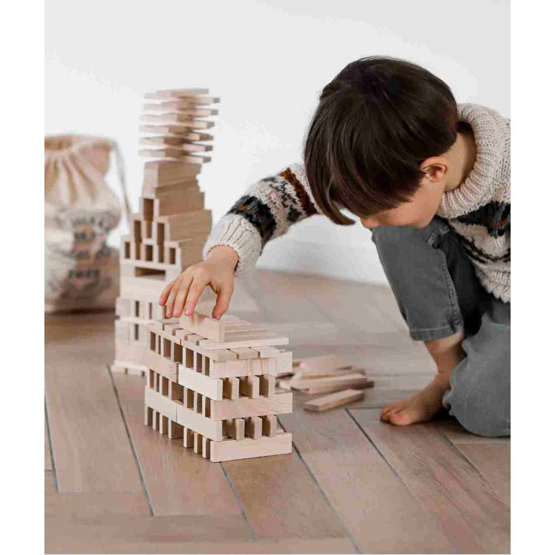 Wooden Architectural Blocks in a Bag - Natural, 200 Pieces