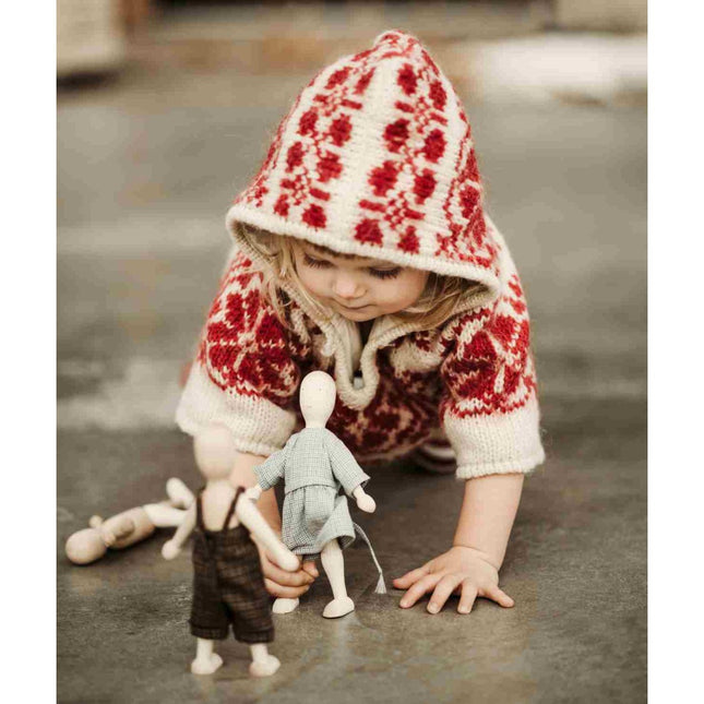 Wooden Walnut Doll with Dress