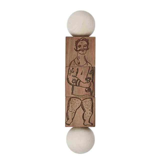 Commedia Dell'Arte Wooden Spinning Puzzle - Natural