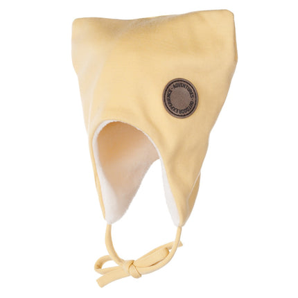Yellow Merino Wool Tie-Up Baby Hat