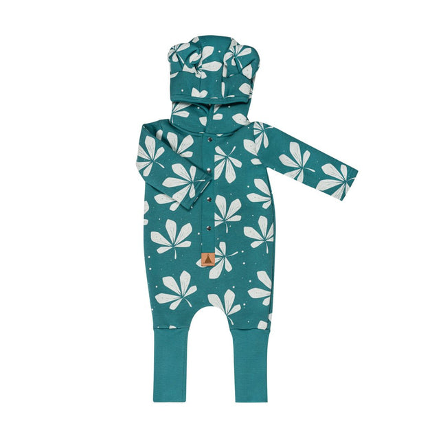 Eared Jumpsuit for Babies and Kids - Chestnut Leaves on Green - LoveStyle World